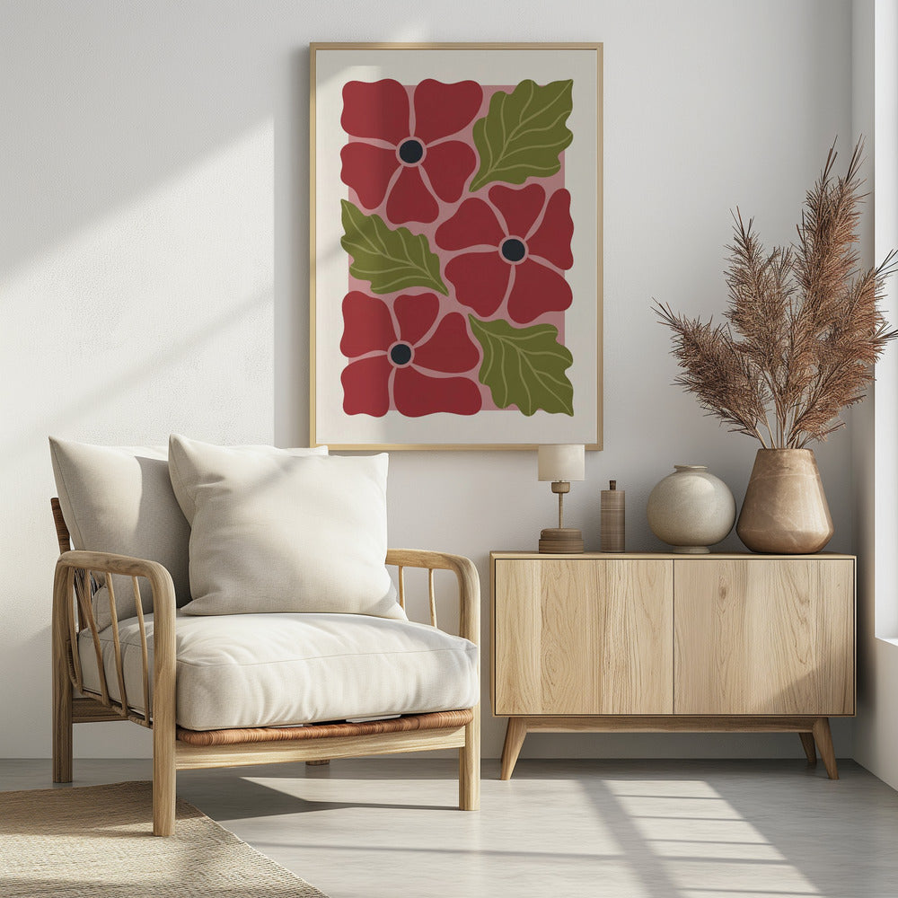 Stylized Red Flowers No 2 - Poster / Art Print - interiör