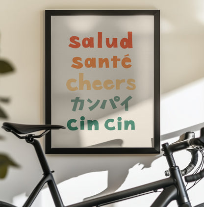 Cheers Typography - Salud Santé Cheers Kanpai Cin cin - Poster / Art Print - interiör