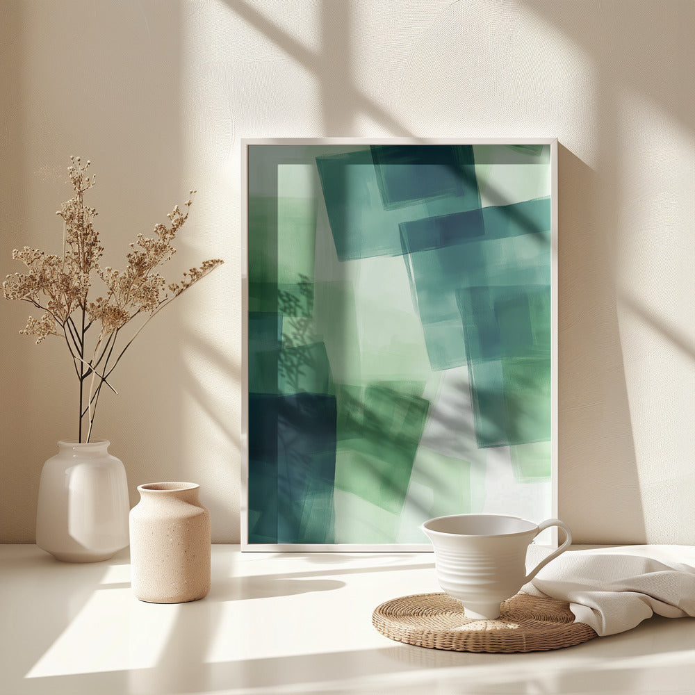 Green Squares - Poster / Art Print - interiör