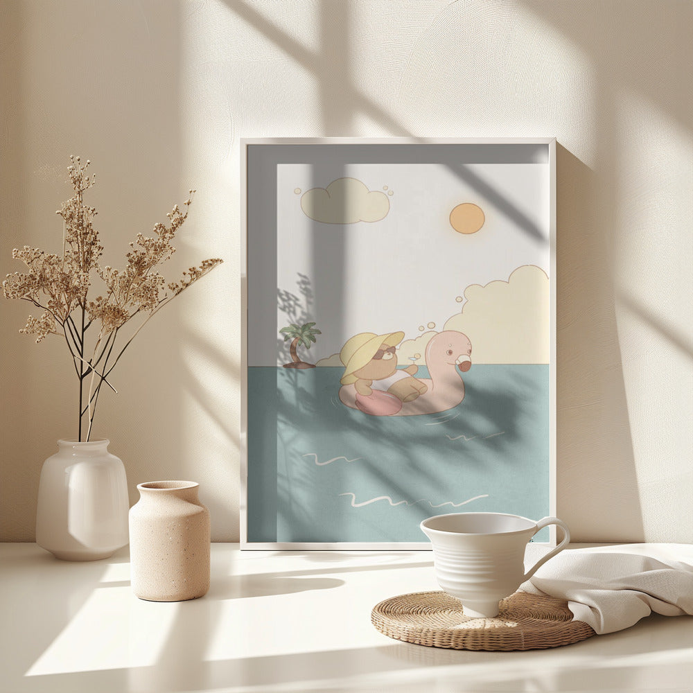 Bear On Summer Beach - Poster / Art Print - interiör