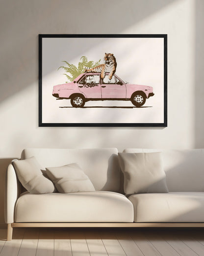 Tiger On Car - Poster / Art Print - interiör
