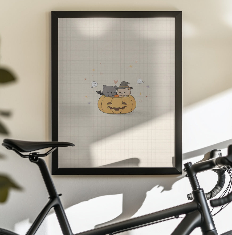 Cat and Dog In Halloween - Poster / Art Print - interiör