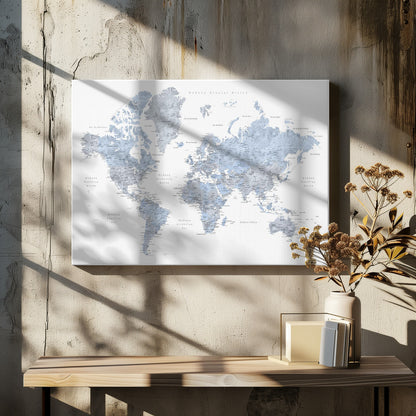 Blue världskarta på Spanska - Poster / Art Print - interiör