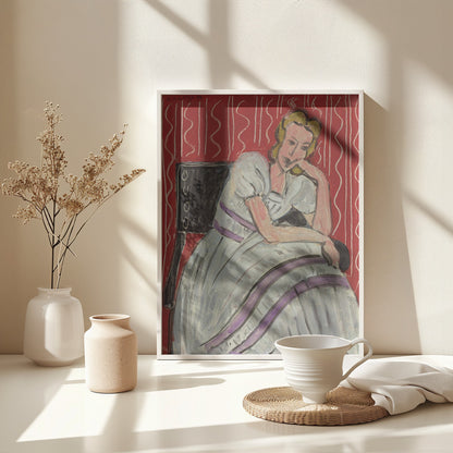 Jeune Femme Assise En Robe Grise - Poster / Art Print - interiör