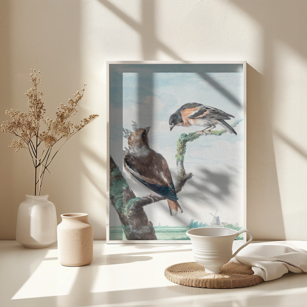 Two Birds  Hawfinch - Poster / Art Print - interiör