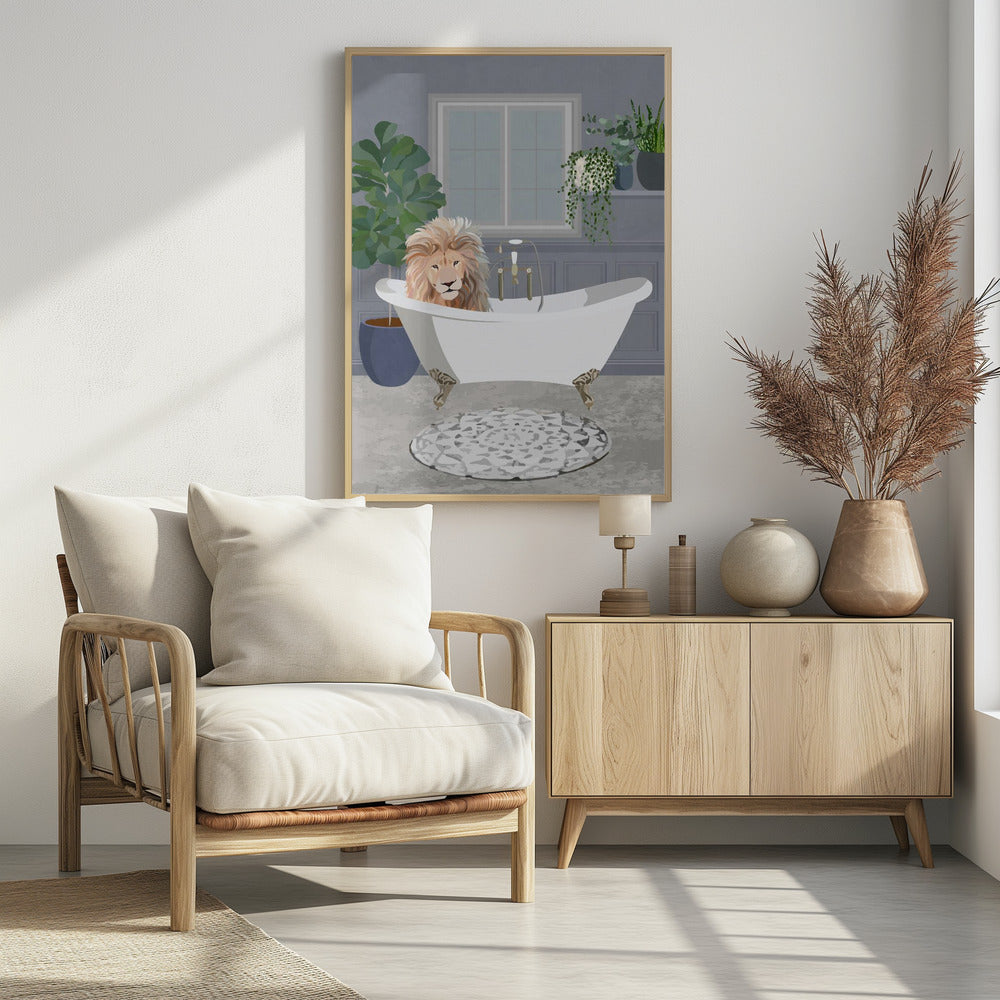 Lion takes a bath - Poster / Art Print - interiör