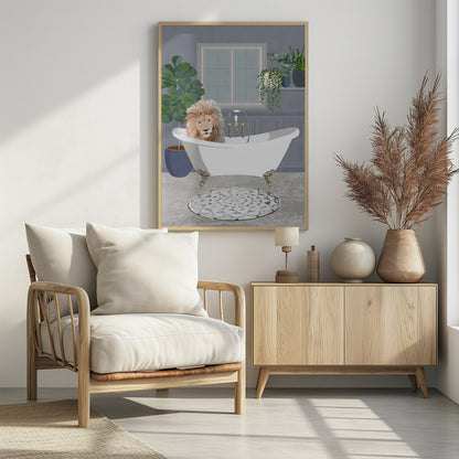 Lion takes a bath - Poster / Art Print - interiör
