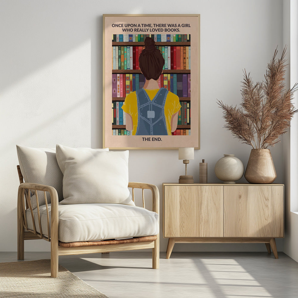 Book Girl (brunette) - Poster / Art Print - interiör