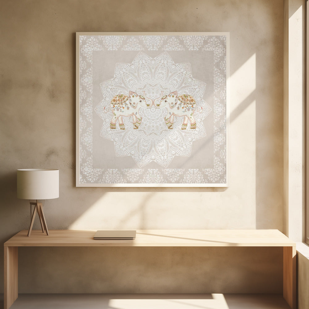 Indian Elephants Mandala - Poster / Art Print - interiör