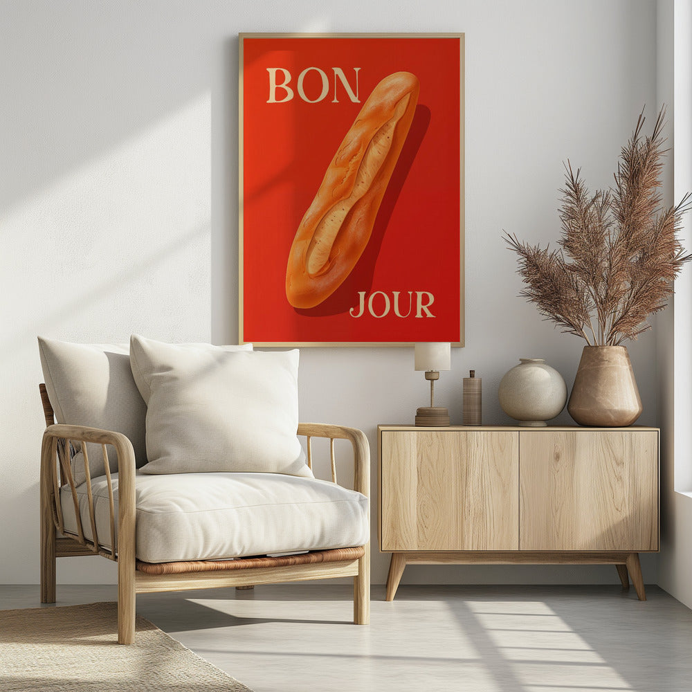 Baguette On A Red Background - Poster / Art Print - interiör