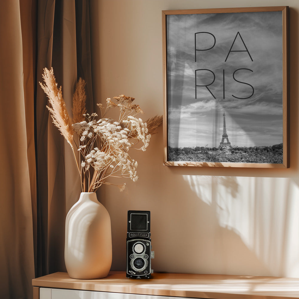 PARIS Eiffel Tower | Text & Skyline - Poster / Art Print - interiör