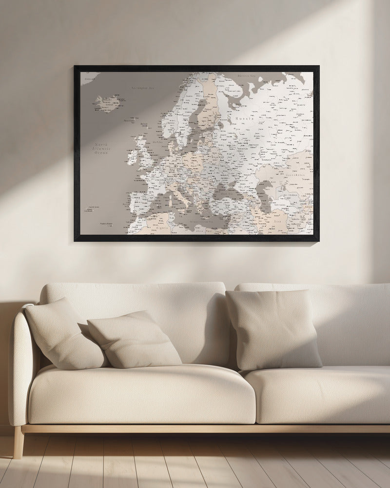 Detaljerad Europakarta - Poster / Art Print - interiör