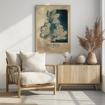 Storbritannien vintagekarta - Poster / Art Print - interiör