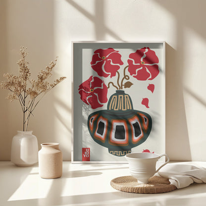 Ukiyo Vase Flower Greige - Poster / Art Print - interiör