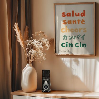 Cheers Typography - Salud Santé Cheers Kanpai Cin cin - Poster / Art Print - interiör