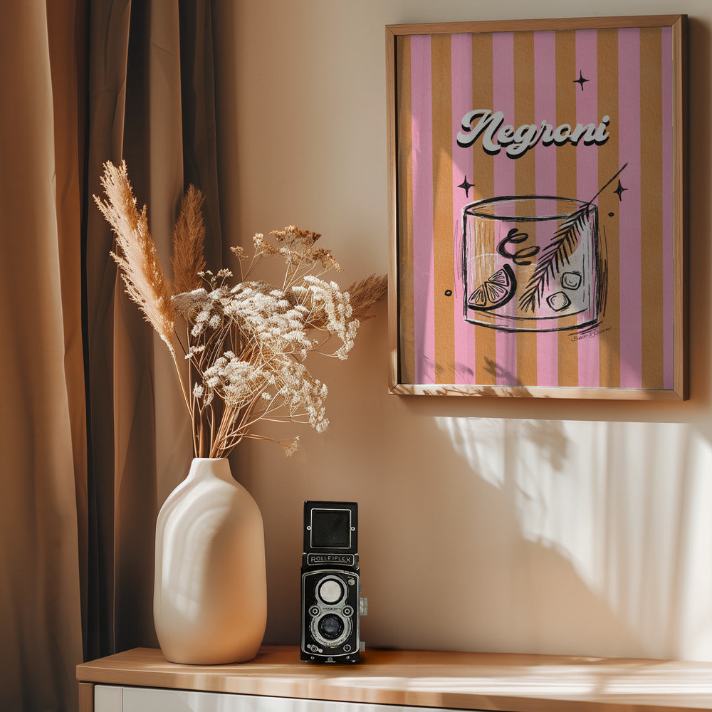 Negroni Drink on Stripes - Poster / Art Print - interiör