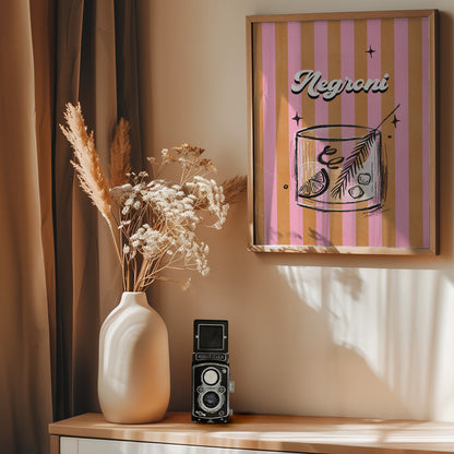 Negroni Drink on Stripes - Poster / Art Print - interiör
