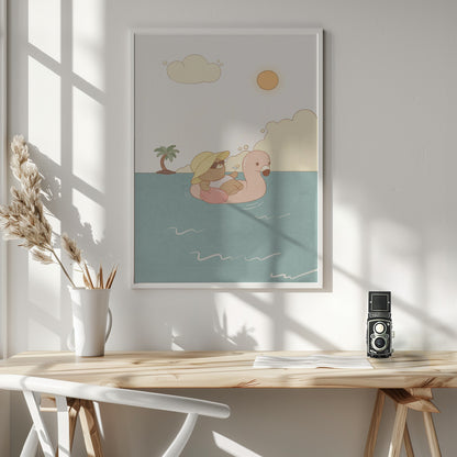 Bear On Summer Beach - Poster / Art Print - interiör
