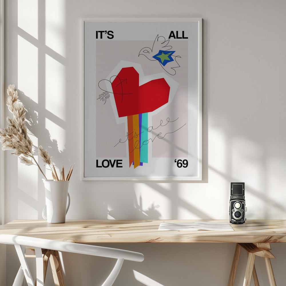It's All Love '69 Heart Greige - Poster / Art Print - interiör