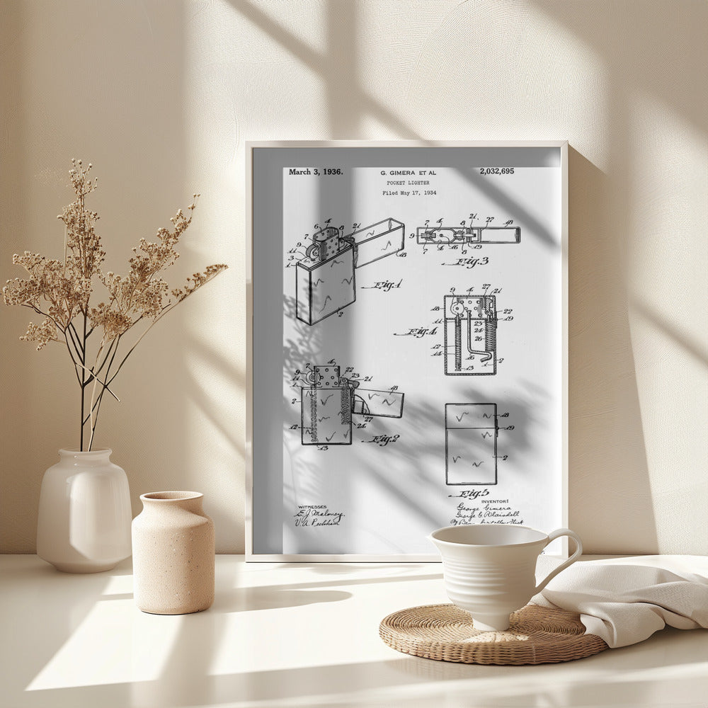 Pocket Lighter Patent 1934 - Poster / Art Print - interiör