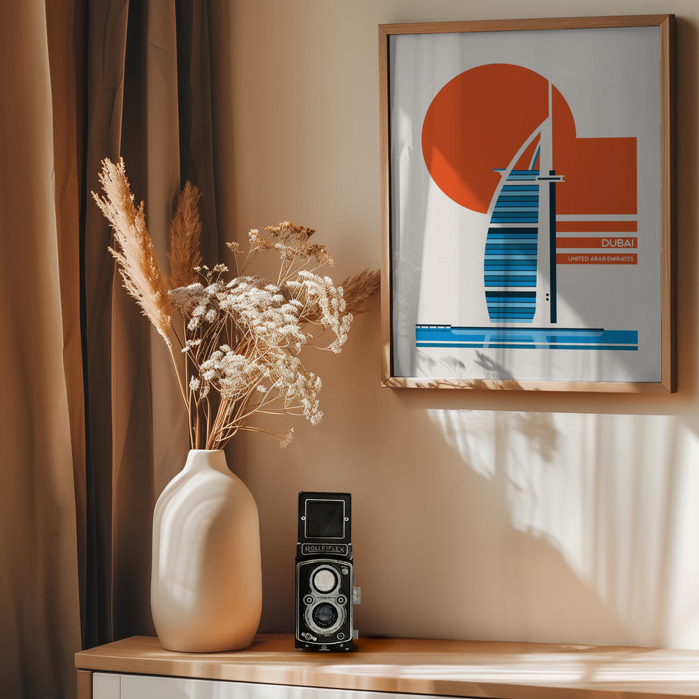 Dubai Burj Al Arab Minimalist Retro Travel Print - Poster / Art Print - interiör