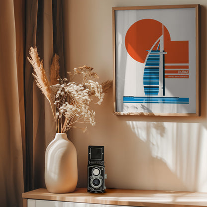Dubai Burj Al Arab Minimalist Retro Travel Print - Poster / Art Print - interiör