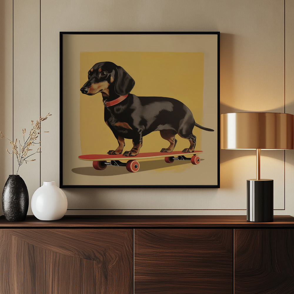 Dachshund Skater - Poster / Art Print - interiör