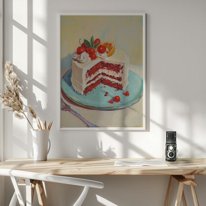 Red Velvet Cake with Fresh Fruit Toppings - Poster / Art Print - interiör