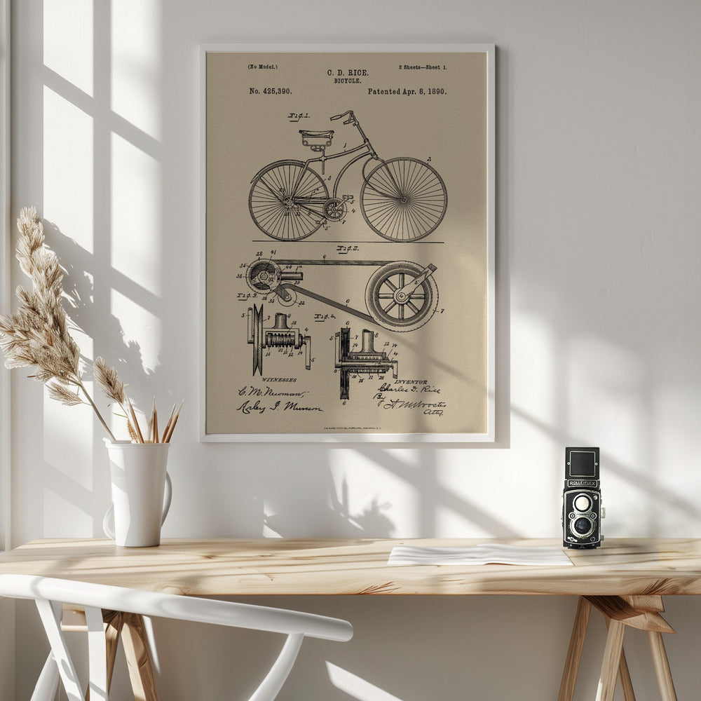 Bicycle Patent 1890 - Poster / Art Print - interiör