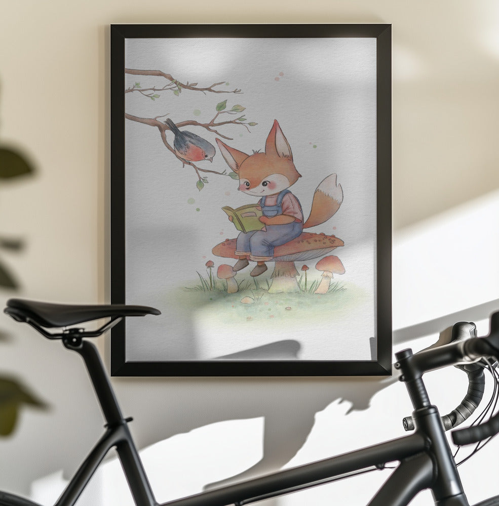 Fox and Bird Illustration - Poster / Art Print - interiör