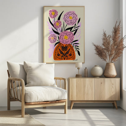 Pink Maxi Flower Vase - Poster / Art Print - interiör