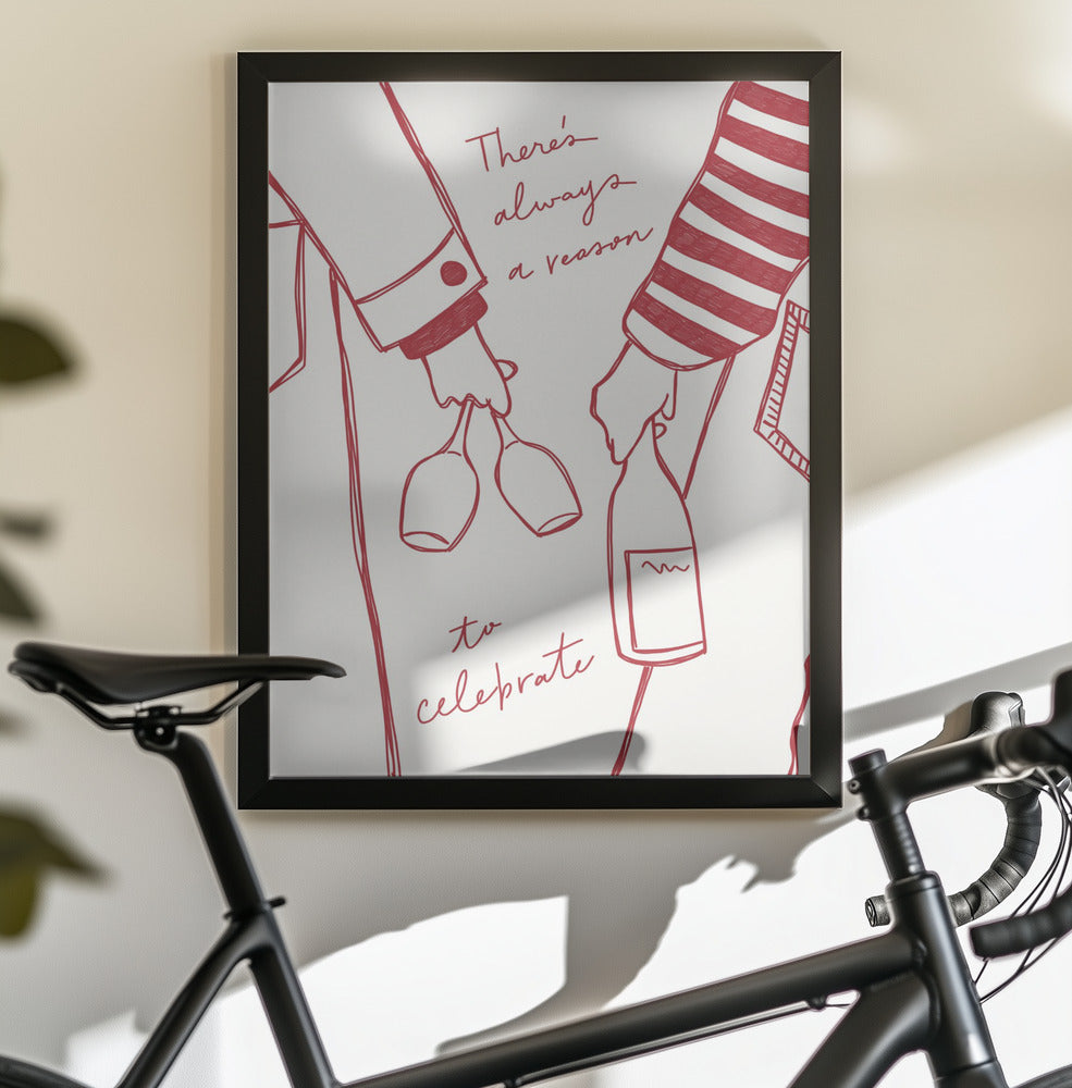 Woman holding wine bottle and wine glass (Red) - Wine Vin Rouge Femme - Poster / Art Print - interiör
