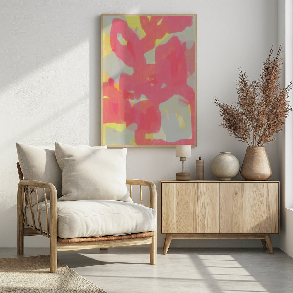 Pink, Grey, Yellow Abstract - Poster / Art Print - interiör