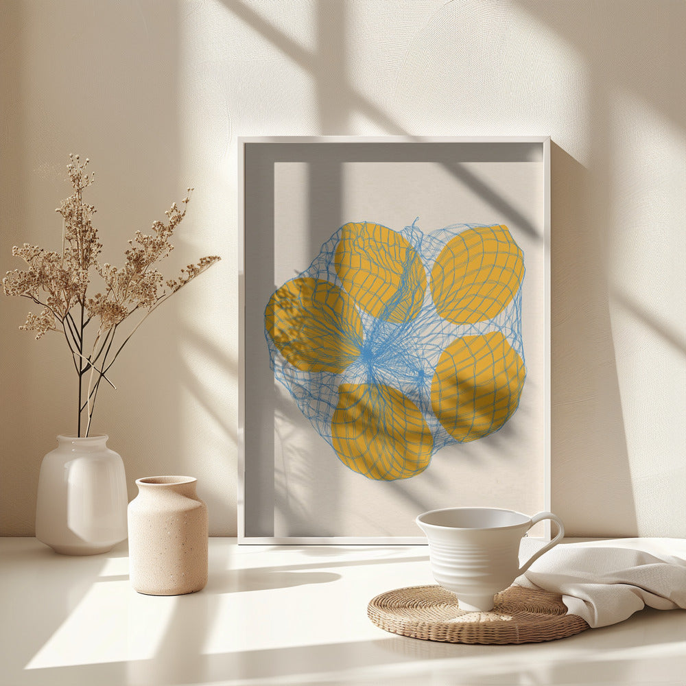 Five Lemons In a Net Bag - Poster / Art Print - interiör