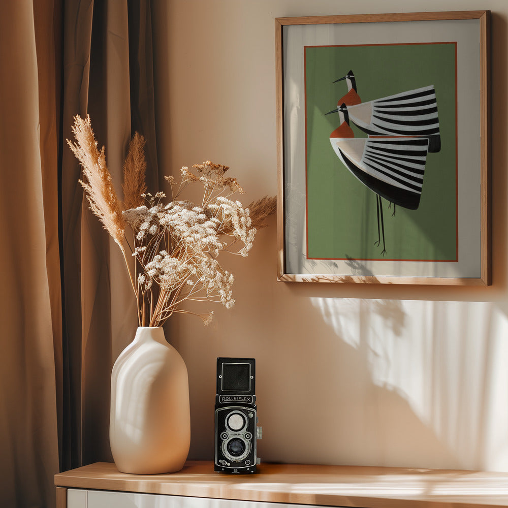 Striped Bird Pair - Poster / Art Print - interiör