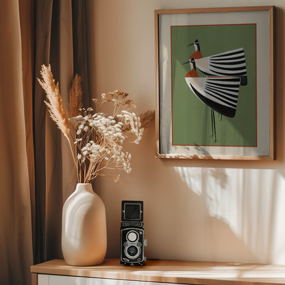 Striped Bird Pair - Poster / Art Print - interiör