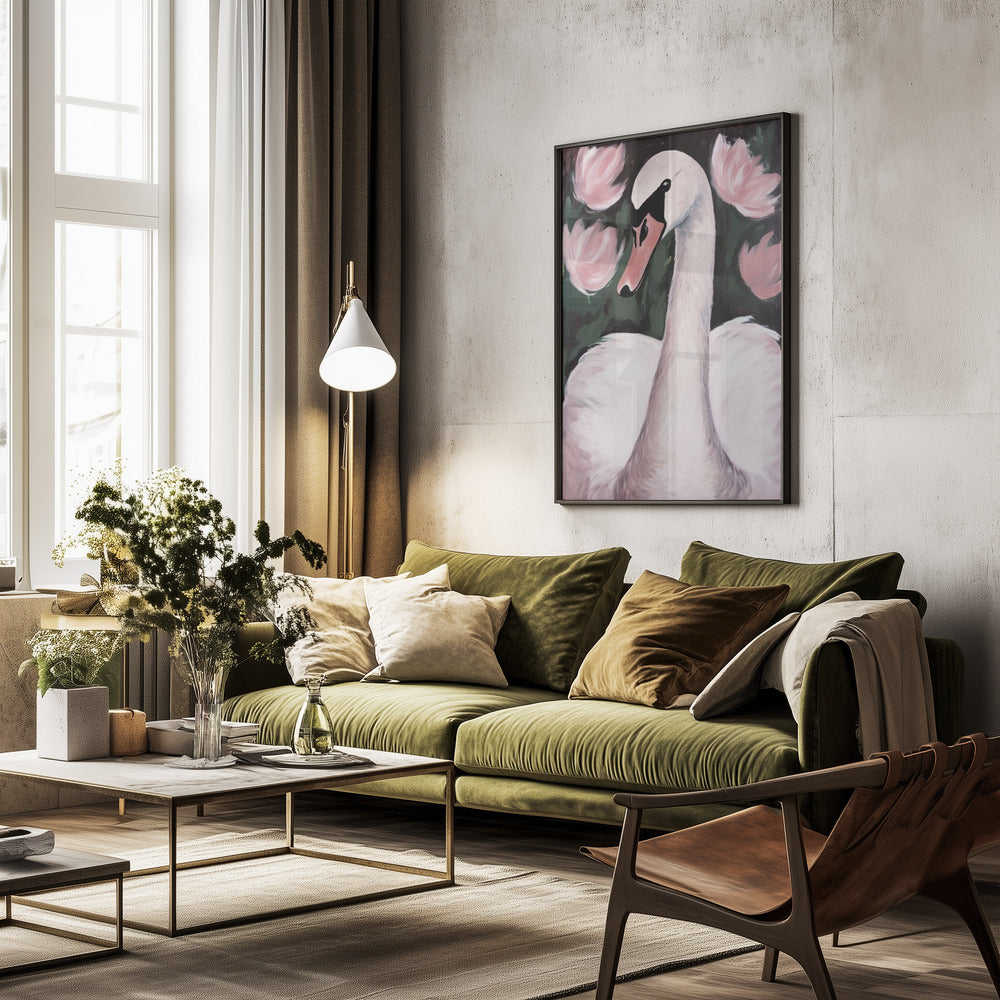 Swan In The Pond - Poster / Art Print - interiör