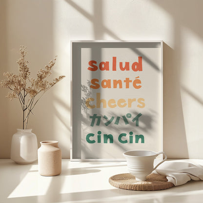 Cheers Typography - Salud Santé Cheers Kanpai Cin cin - Poster / Art Print - interiör