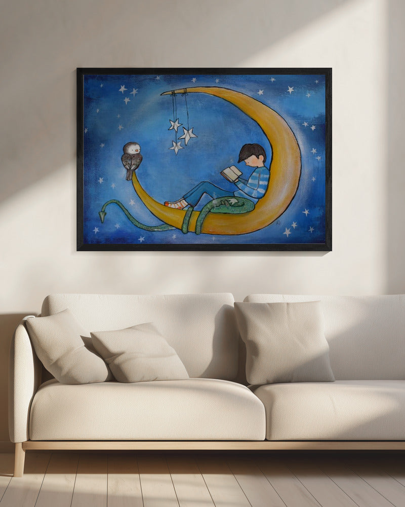 Boyreadingonmoon - Poster / Art Print - interiör