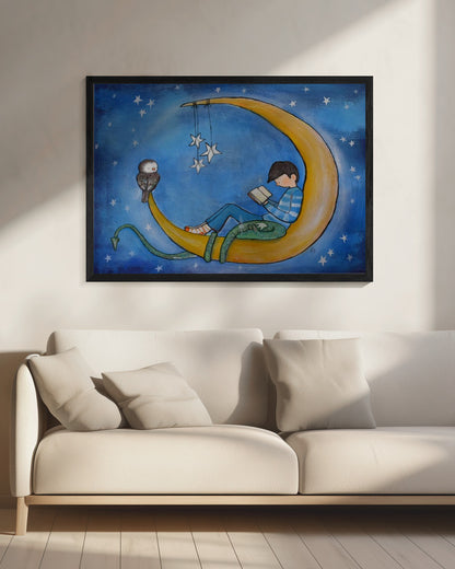 Boyreadingonmoon - Poster / Art Print - interiör