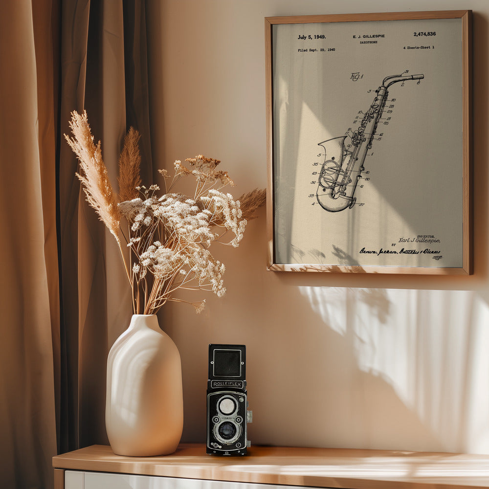 Saxophone Patent 1945 - Poster / Art Print - interiör