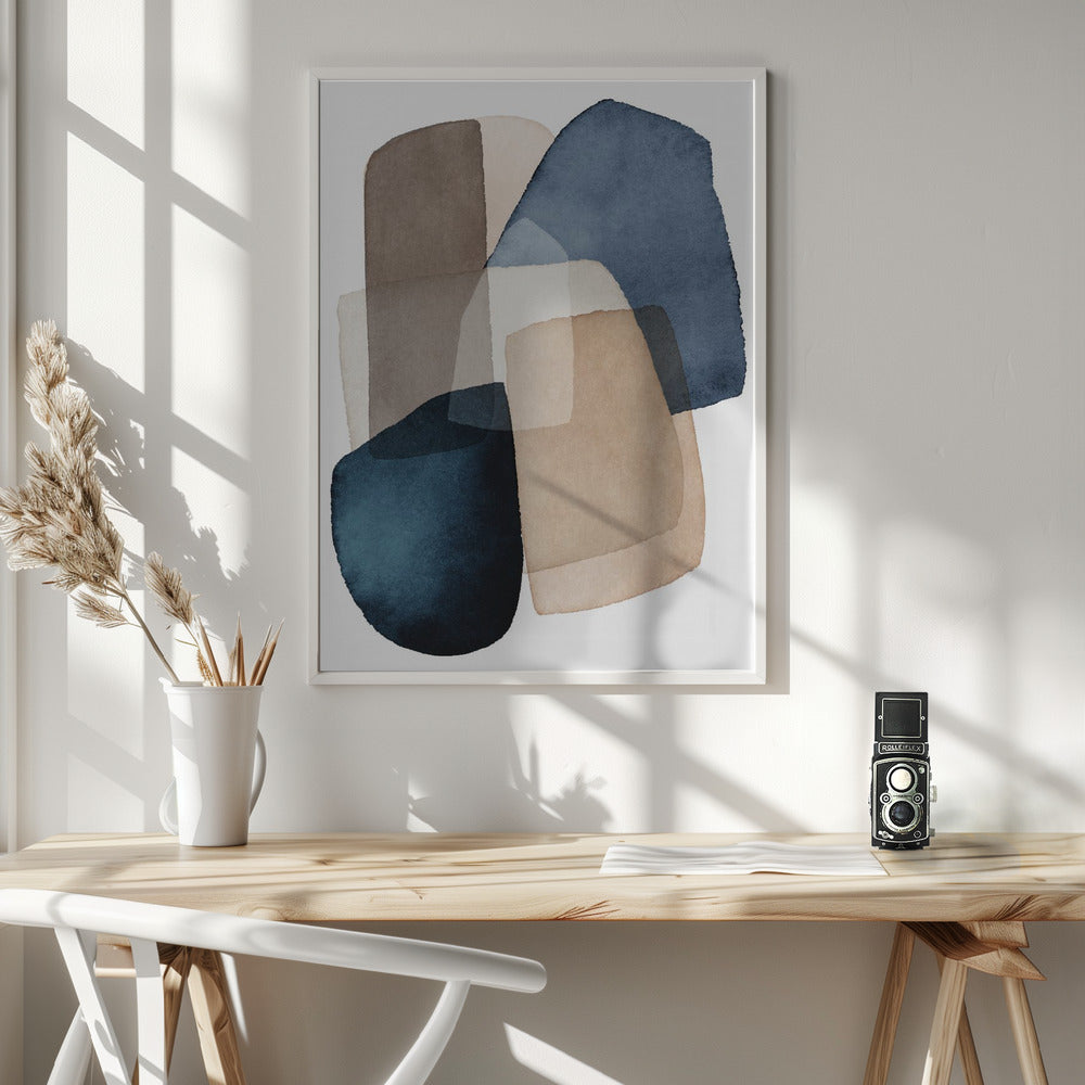 Blue Brown Blocks - Poster / Art Print - interiör