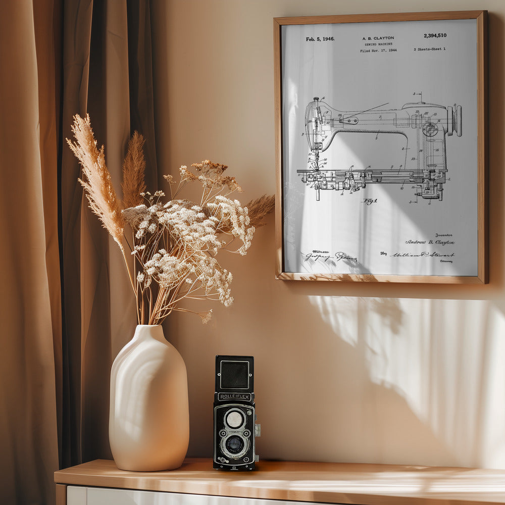Sewing Machine Patent 1944 - Poster / Art Print - interiör