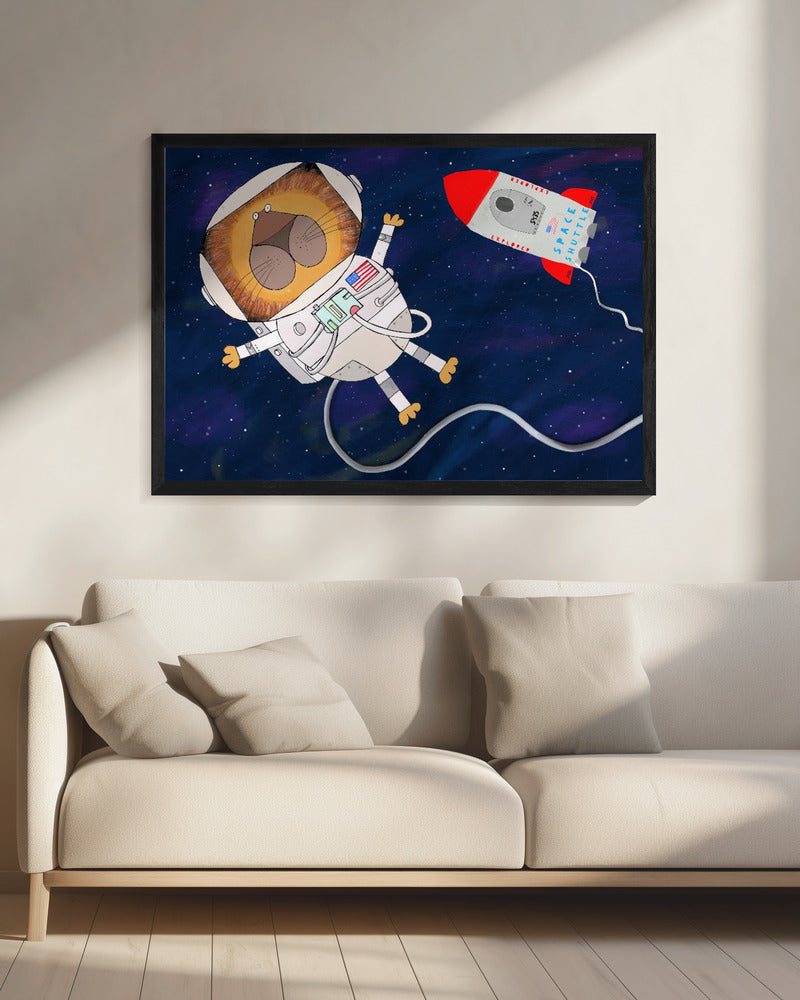Funny Lion Astronaut is Swirling in Space by Artist Carla Daly - Poster / Art Print - interiör