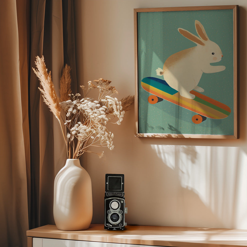 Bunny On Skateboard - Poster / Art Print - interiör