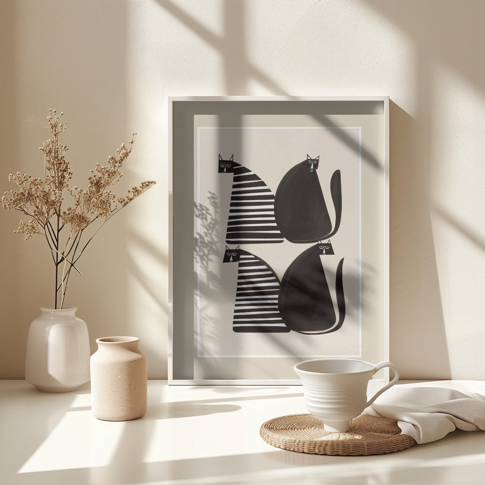 Minimalist Cats In Black and White - Poster / Art Print - interiör