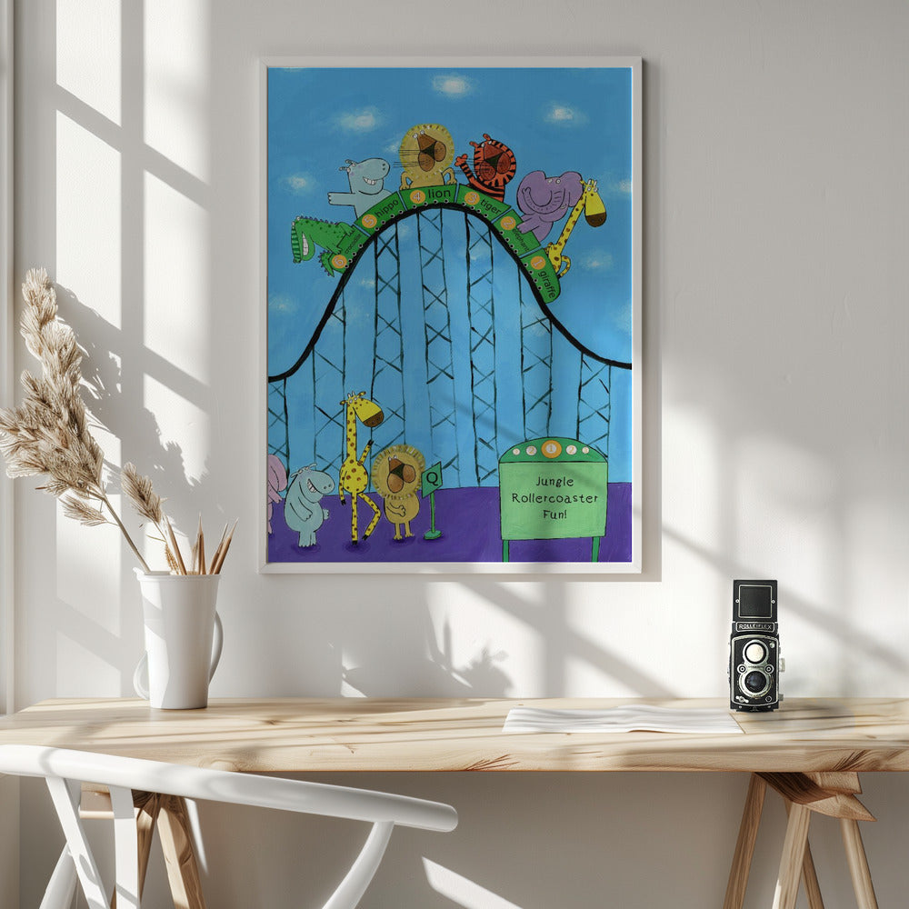 Jungle Animals Whizzing Down the Rollercoaster by Carla Daly - Poster / Art Print - interiör