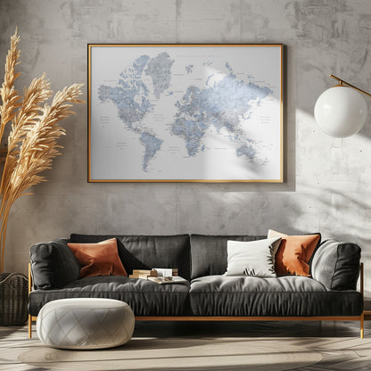 Blue världskarta på Spanska - Poster / Art Print - interiör