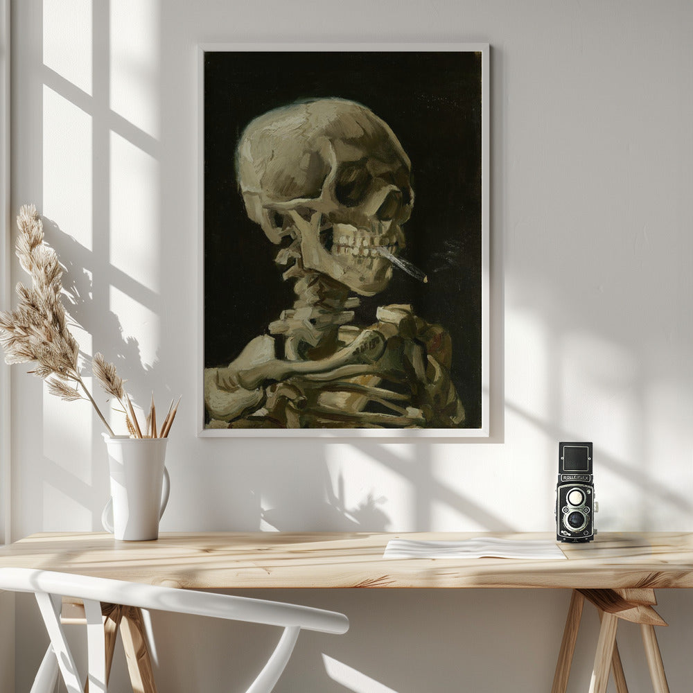 Head of a skeleton with a burning cigarette - Poster / Art Print - interiör