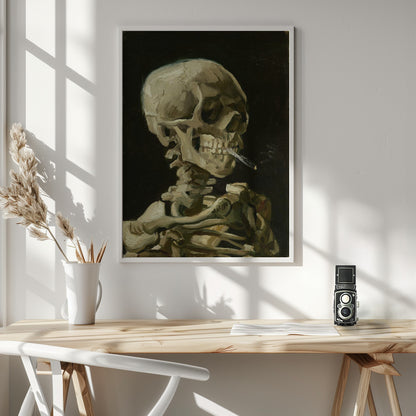 Head of a skeleton with a burning cigarette - Poster / Art Print - interiör